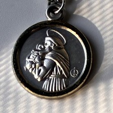 Vintage Catholic Saint Anthony de Pauda Medal Pendant Gold+silver Tone w/Chain picture