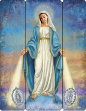 Our Lady of the Miraculous Medal Image on Wood Pallet, New #AB-015 picture