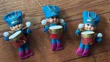 3 Vintage Felt Drummer Boy Pixie Elf Toy Soldiers Christmas Ornament JAPAN picture