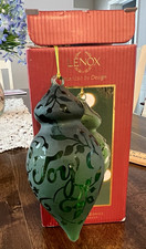 Lenox American by Design Joyous Tidings Joy Green Glass Teardrop Ornament 5 in picture