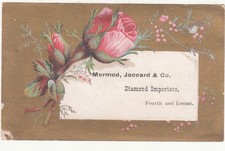 Mermod Jaccard & Co Jewelers St Louis Pink Flowers Gold Vict Card c1880s picture