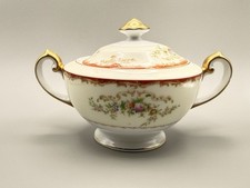 Vintage 1950s Meito Japan Porcelain Covered Sugar Bowl Hand Painted Floral Gilt picture