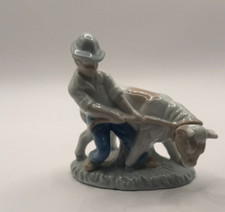 Man Pulling Bull Vintage Porcelain Figurine Japan Boy Cow picture