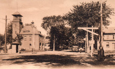 Easthampton MA Union Street Railroad Crossing Firehouse Postcard picture