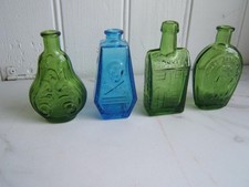 4 VTG WHEATON MINIATURE BOTTLES: BLUE POISON-GREEN WHISKEY, JEFFERSON & SCROLL picture