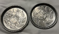 Vtg Everlast Metal Hand Forged Hammered Aluminum Coaster Rose Floral set of 2 picture