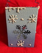 Hand Painted Rustic Primitive Christmas Snowflake Metal Bucket 6” X 4”. G2 picture