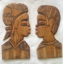 2 Vintage African Tribal Art Hand-Carved Man and Woman 11.5
