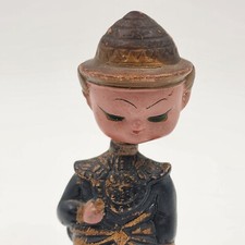 Oriental Boy Bobblehead Salt Pepper Shaker Japan Vintage Green Nodder  picture