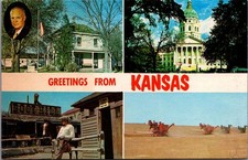Greetings From Kansas Multi-View Postcard 1983 Eisenhower Capitol Boothill picture