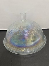 Vintage Indiana Glass Rainbow Garden Iridescent Cake Plate & Dome Set picture