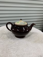 VINTAGE ROYAL CANADIAN  ART POTTERY TEAPOT BROWN DRIPLESS HAND PAINTED  FLOWERS picture