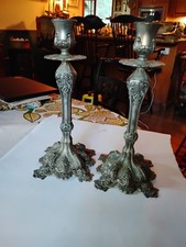 Pair of old 1920s Metal 0rnate Rococo French Candle Holders 11.5
