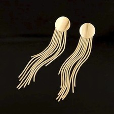 Long Tassel Drop Dangle Metal Earrings - 2pcs in 18K Yellow Gold Over For Womens picture