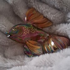 C Griffiths Iridescent Glass Fish Figurine Multicolor Amber Gold Signed picture