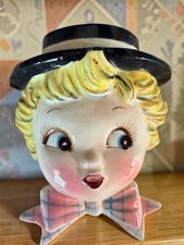 Vintage LEFTON Mr. Cutie Pie Blonde Boy Wall Pocket Hat Bow Tie 5.5