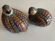 Set of 2 Vintage Toyo Hand Painted Porcelain Quail w/Gold Accents Pristine picture