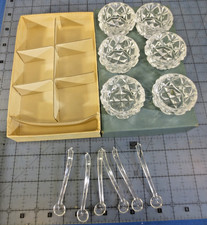 6 VTG Cut Crystal Open Salt Dips Cellars & 4 Spoons Set Japan #3039 ANNE Pattern picture