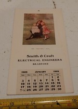 Vtg 1909 Smith & Croft Electrical Engineers Bradford Advertising Month Calendar picture