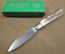 NOS VINTAGE HEN & ROOSTER RH5041 GERMAN SS FOLDING STAG ANTLER POCKET KNIFE picture