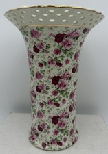 Formalities Baum Bros Vase Victorian Rose Chintz Collection Reticulated 10in VTG picture