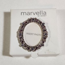 Marvella by Monet Photo Frame Brooch Purple Rhinestone Oval Pin Boxed picture