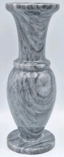 VTG Polished Grey Natural Marble Bud Vase/Heavy Tapered Candlestick Holder MCM picture