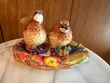 Vintage 1987 Fitz & Floyd Quail Salt Pepper Shakers Harvest Fruit Base picture