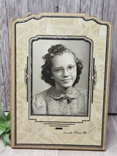 Vintage Art Deco Easel Frame Portrait Photograph Young Girl Glasses Spieth Olney picture