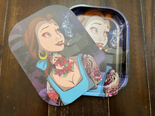 Premium Rolling Tray Ash Tray Magnet Lid Belle Beauty and Beast 7inx5.5in picture