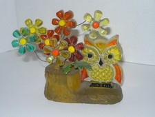 Vintage 70s Lucite Orange & Yellow Owl Flower Sculpture Figurine MCM picture