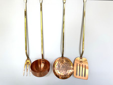 Vintage Copper Hanging Cooking Utensils Set Of 4 Farmhouse Unsigned picture