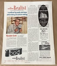 Stereo Realist camera print ad 1952 vintage 1950s retro Randolph Scott art picture