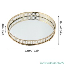 Decorative Storage Tray Gold Round Tray Modern Metal Glass Decor Serving Plate picture