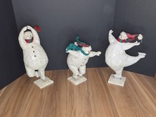 Vintage Trio Dancing Ballet Christmas Wooden Snowmen Decor 8