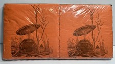 Vintage Gwen Frostic Frog Toad Mushroom Orange Paper Block Print Napkins picture