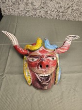 VINTAGE MEXICAN DEVIL DANCE MASK FOLK ART, snakes And Detachable Horns picture