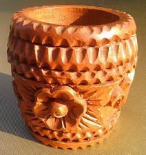 Vintage wood pencil holder handmade carved primitive shabby traditional art  picture