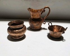 V intage Dollhouse Miniature Kitchen Cookware Set Pots Pans  Copper  picture