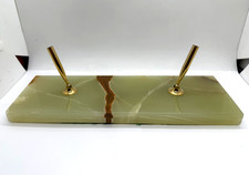 Large Vintage Green Onyx Double Pen Desk Stand Base 11.75