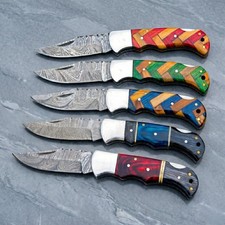 SHARD Hand Forged Damascus Steel Pocket Knife Folding Lockback EDC Gift w/Sheath picture