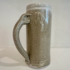 Vintage Thai Celedon Elephant Beer Stein Mug Handmade Stoneware Tankard 7 1/2