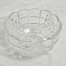 Vintage Clear Crystal 3 Footed Candy Bowl Scalloped Frosted Rose Flower Dish picture