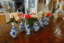 12 Pcs Blue White Floral Boho Vase Small Porcelain Chinoiserie Bud Vases Vintage picture
