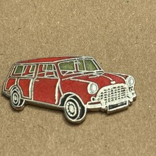 Classic Estate Mini Car Austin Countryman Or Morris Traveller Red Lapel Pin VTG picture