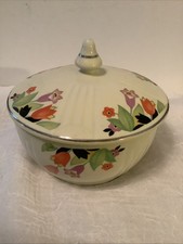 VINTAGE HALL'S CROCUS CERAMIC DRIPPINGS GREASE JAR WITH LID - BEAUTIFUL picture
