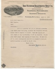 1910 The Sumter Telephone Mfg Co. Sumter, SC  Illustrated Letterhead picture