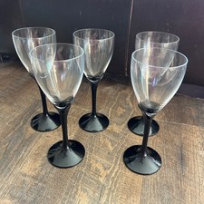 Mikasa Alexandra Black Tulip Crystal Wine Glasses Set of 5 Clear Black Stem 8.75 picture