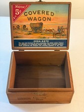 Vintage Covered Wagon Wooden Cigar Box picture