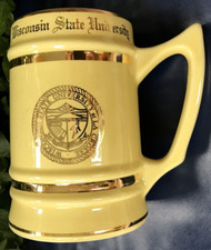 Vtg Wisconsin State University La Crosse Ceramic Stein Mug Gold Trim WC Bunting picture